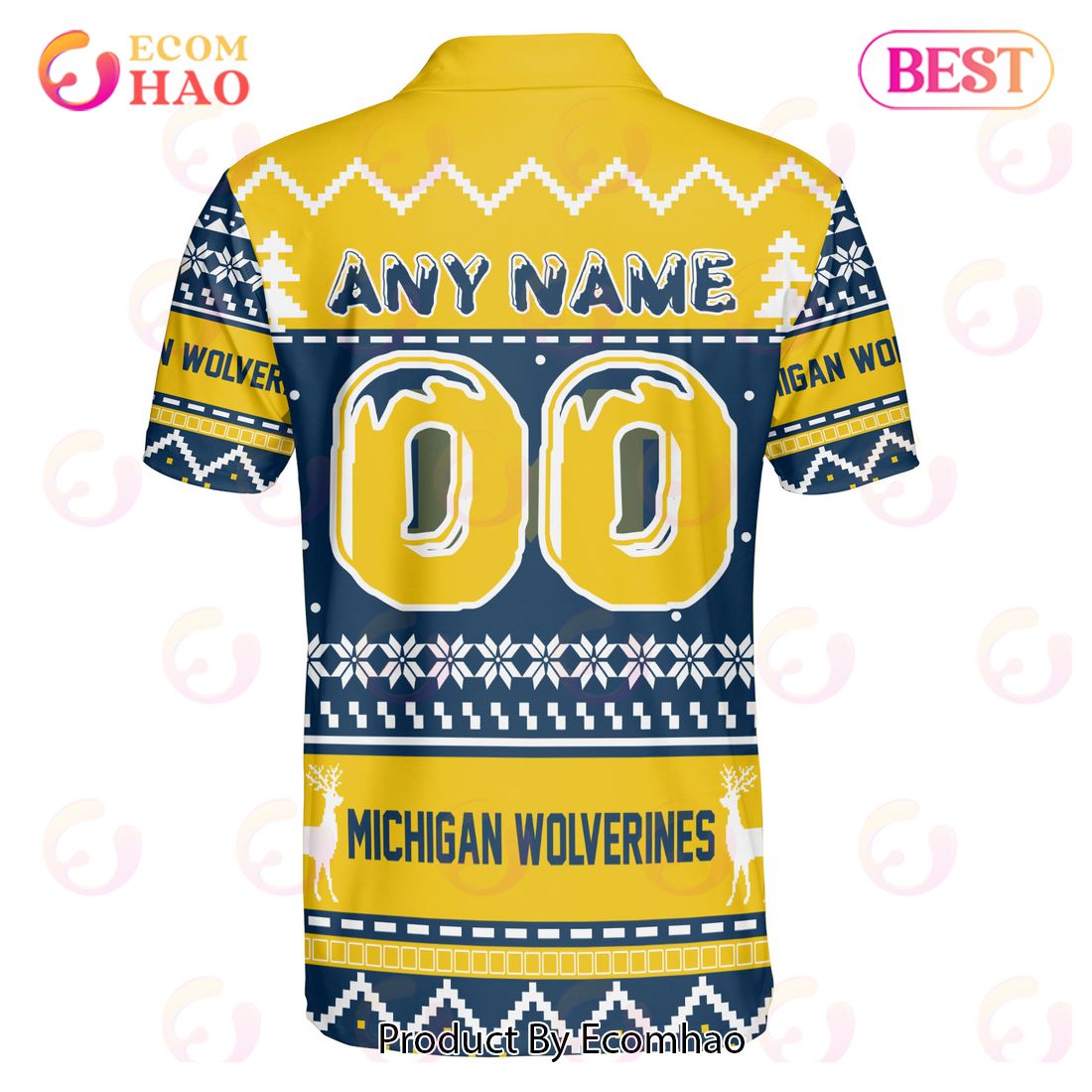 Michigan Wolverines Custom Your Name & Number Polo Ugly Christmas Style