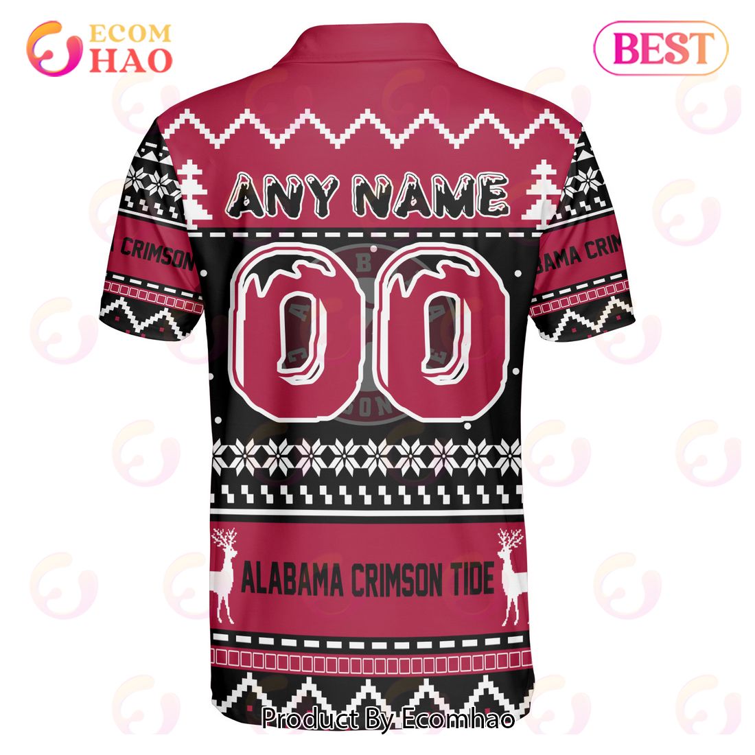 Alabama Crimson Tide Custom Your Name & Number Polo Ugly Christmas Style