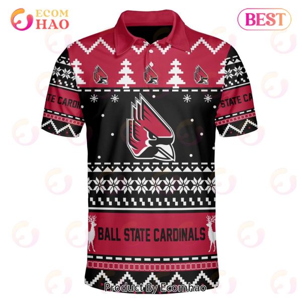 Ball State Cardinals Custom Your Name & Number Polo Ugly Christmas Style