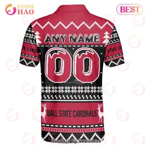 Ball State Cardinals Custom Your Name & Number Polo Ugly Christmas Style