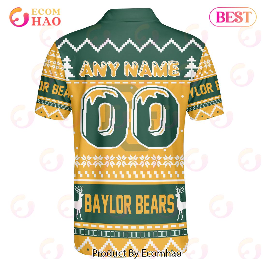 Baylor Bears Custom Your Name & Number Polo Ugly Christmas Style