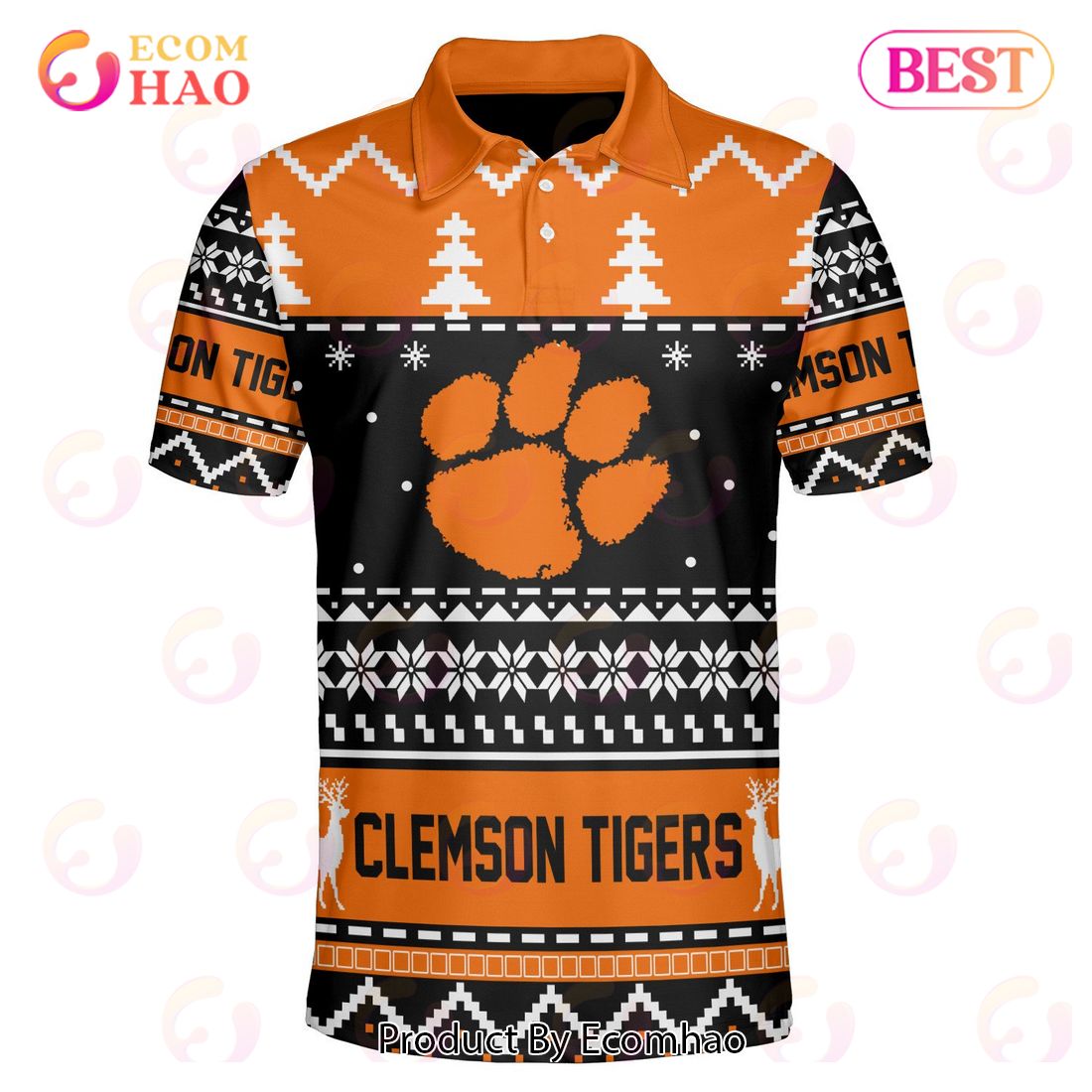 Clemson Tigers Custom Your Name & Number Polo Ugly Christmas Style