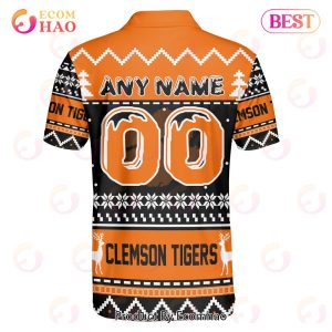 Clemson Tigers Custom Your Name & Number Polo Ugly Christmas Style