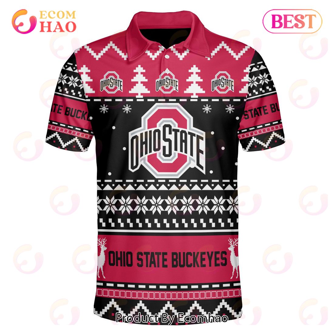 Ohio State Buckeyes Custom Your Name & Number Polo Ugly Christmas Style