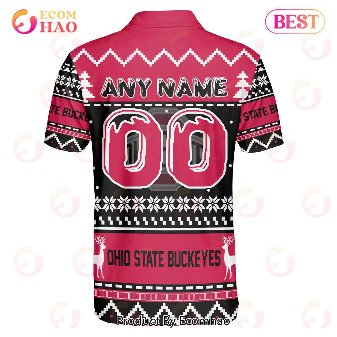 Ohio State Buckeyes Custom Your Name & Number Polo Ugly Christmas Style