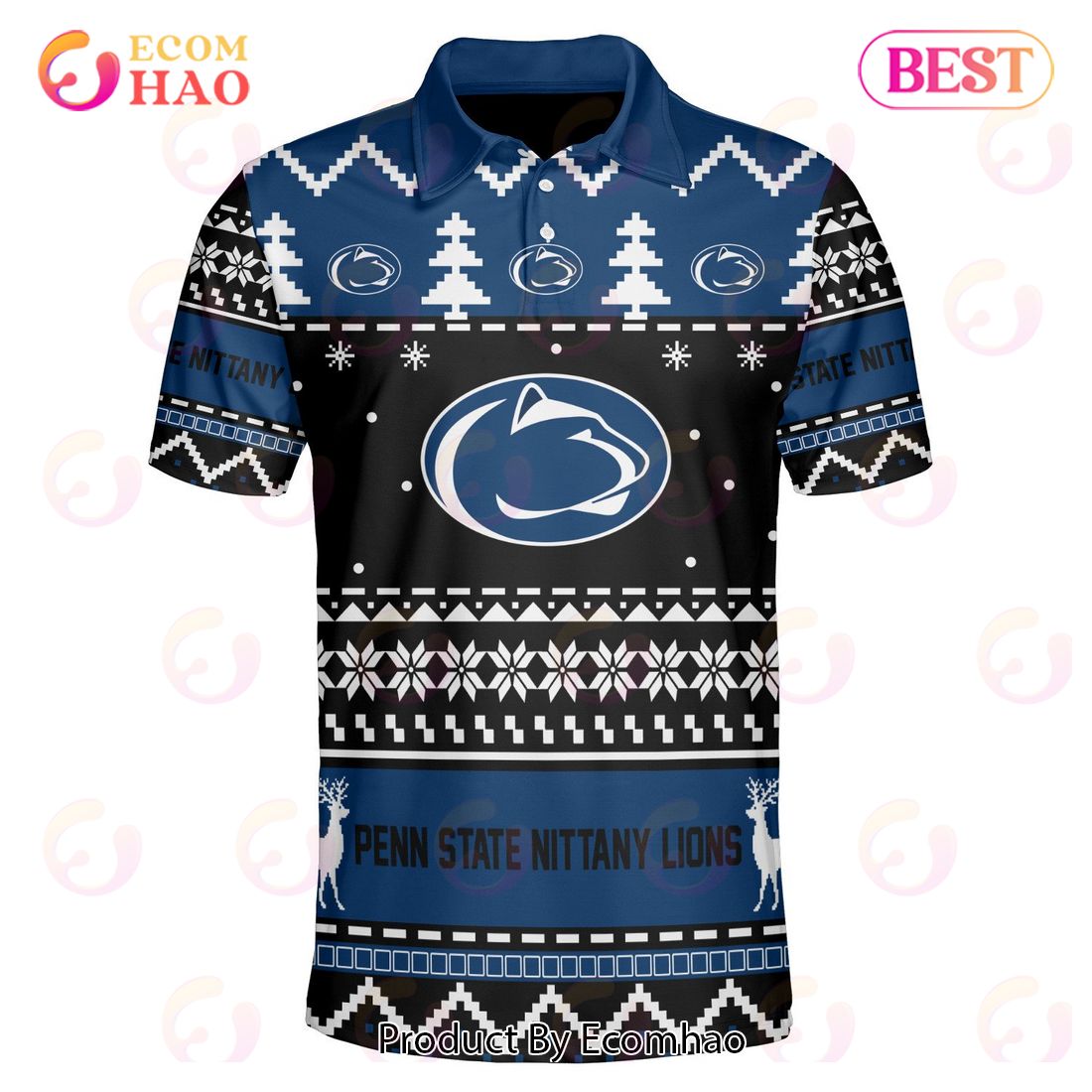 Penn State Nittany Lions Custom Your Name & Number Polo Ugly Christmas Style