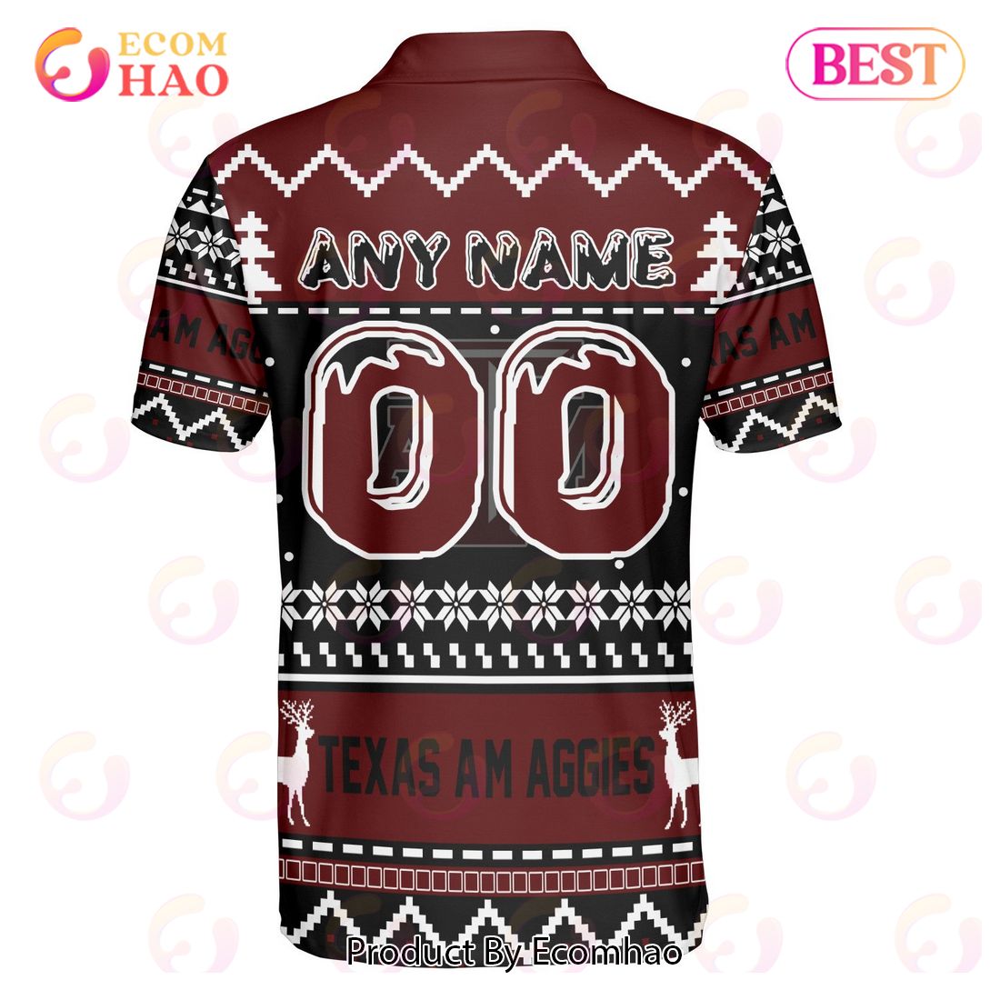 Texas A&M Aggies Custom Your Name & Number Polo Ugly Christmas Style