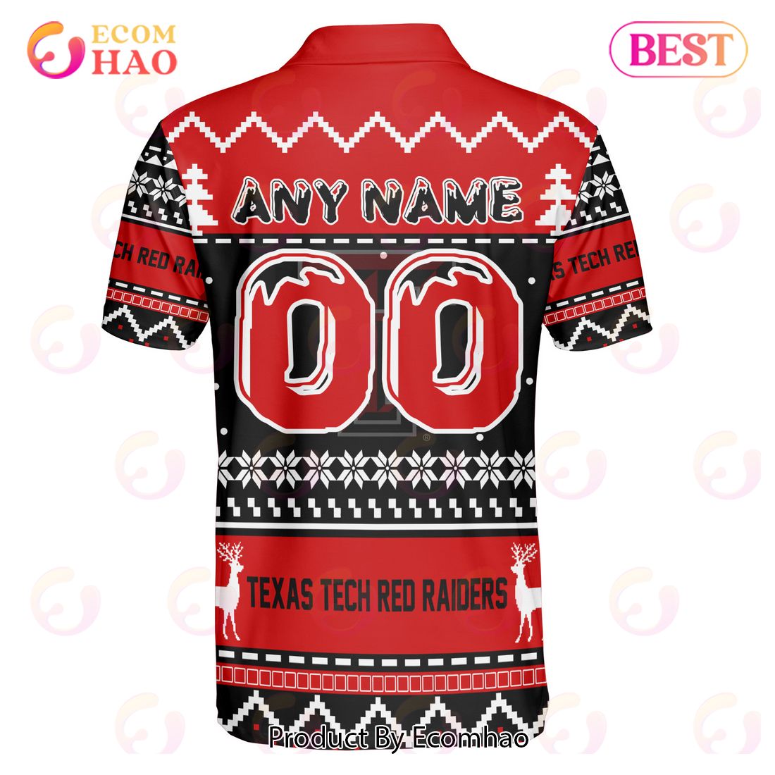 Texas Tech Red Raiders Custom Your Name & Number Polo Ugly Christmas Style