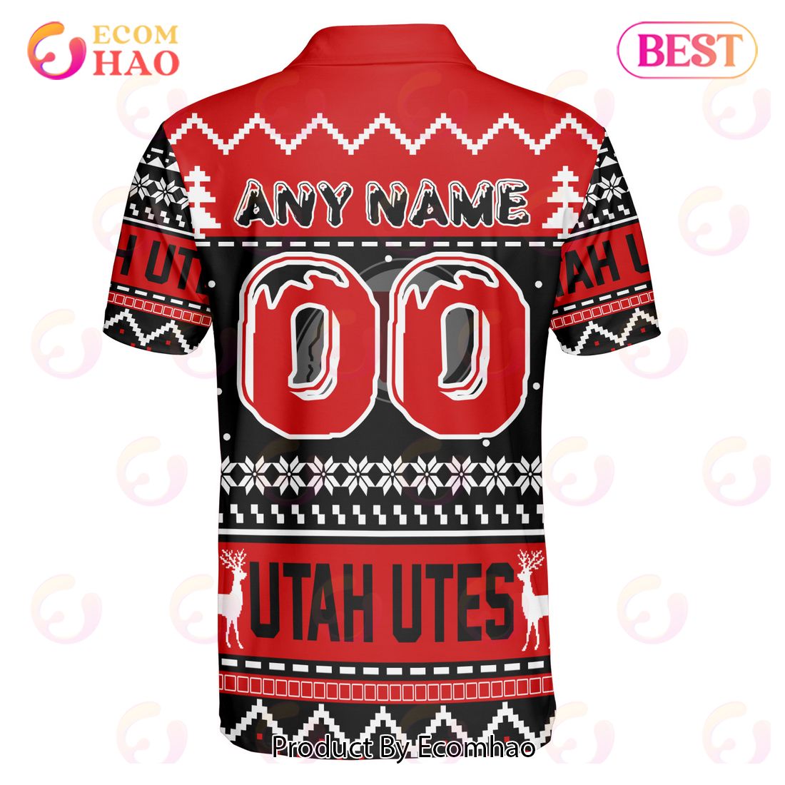 Utah Utes Custom Your Name & Number Polo Ugly Christmas Style