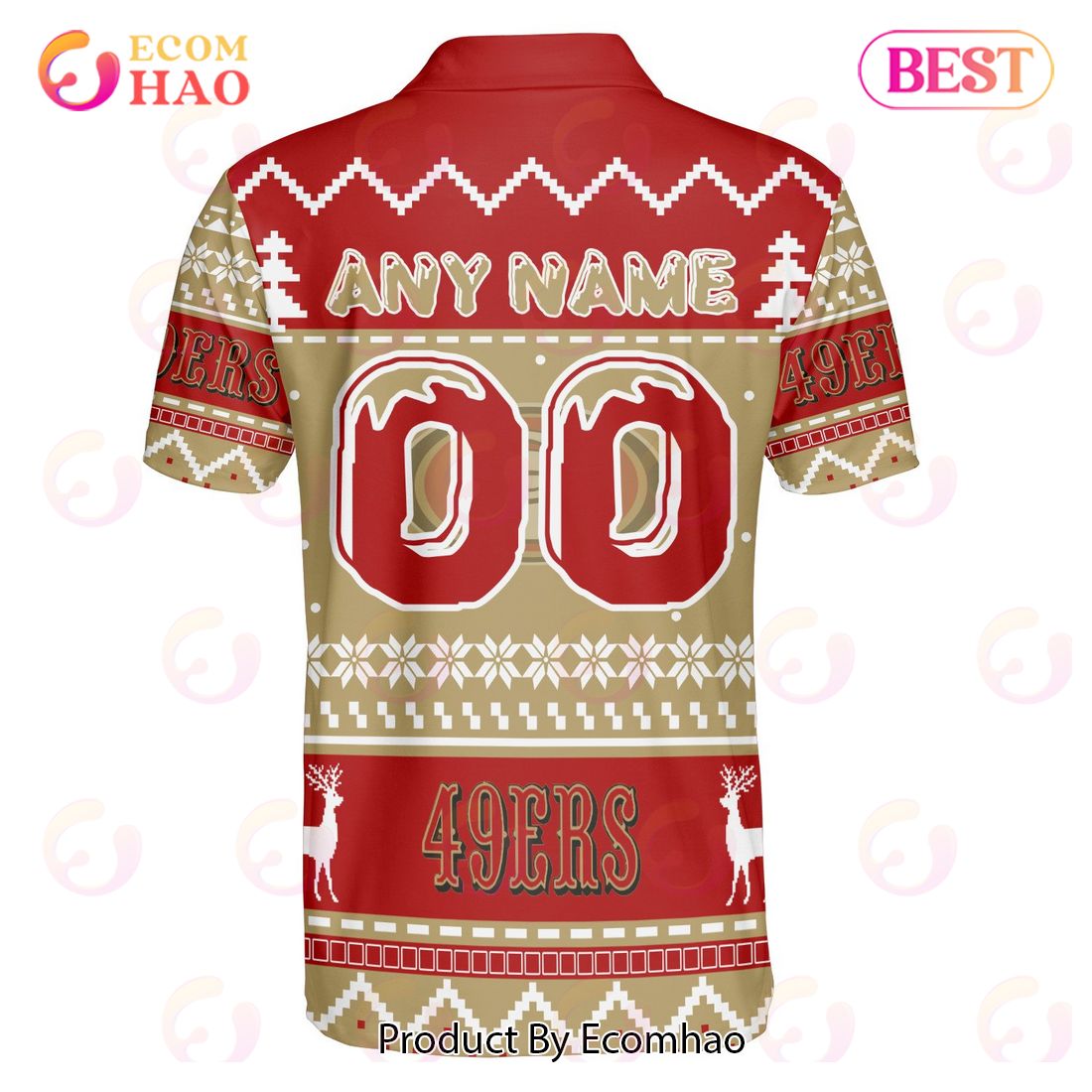 49ers Custom Your Name & Number Ugly Christmas Polo