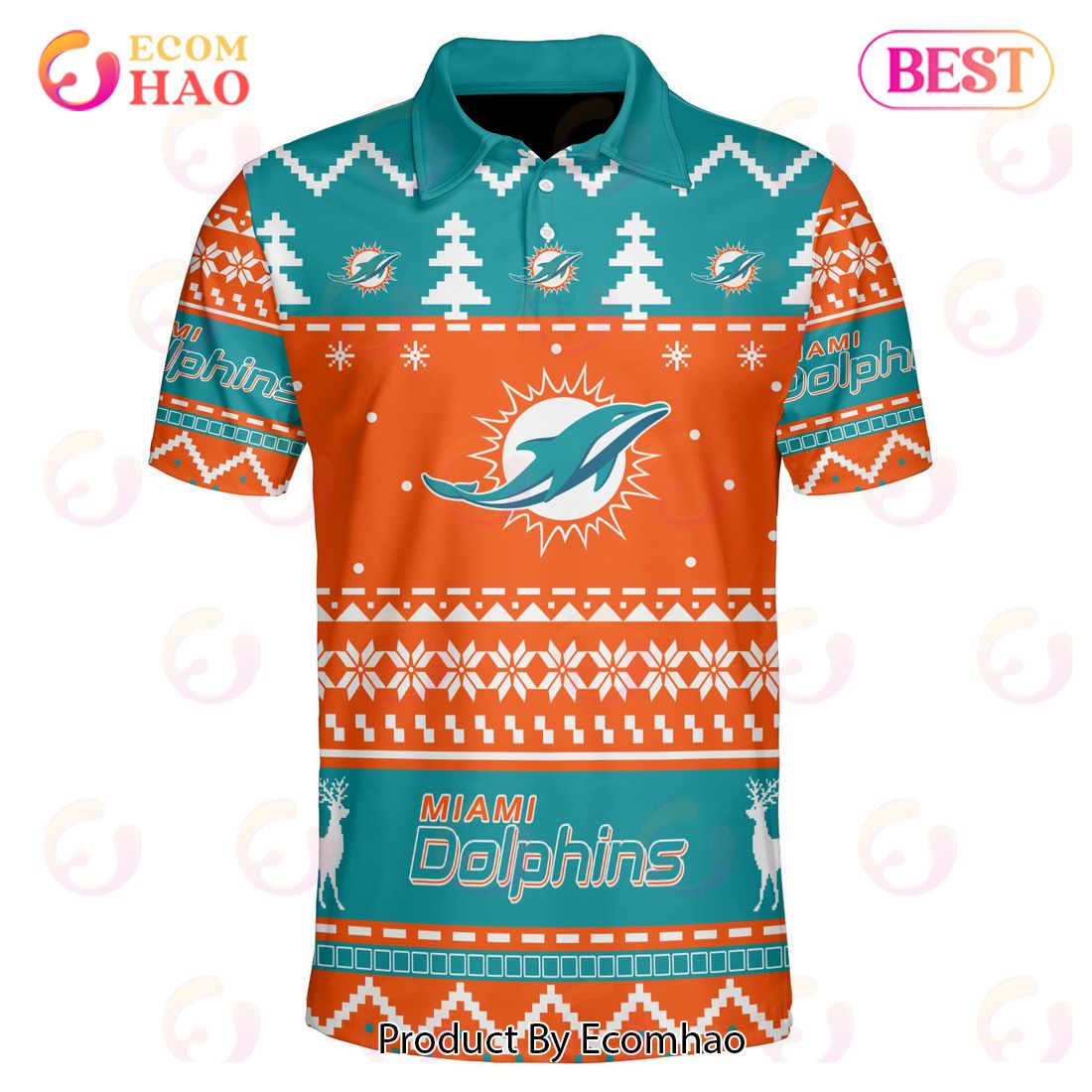 Dolphins Custom Your Name & Number Ugly Christmas Polo