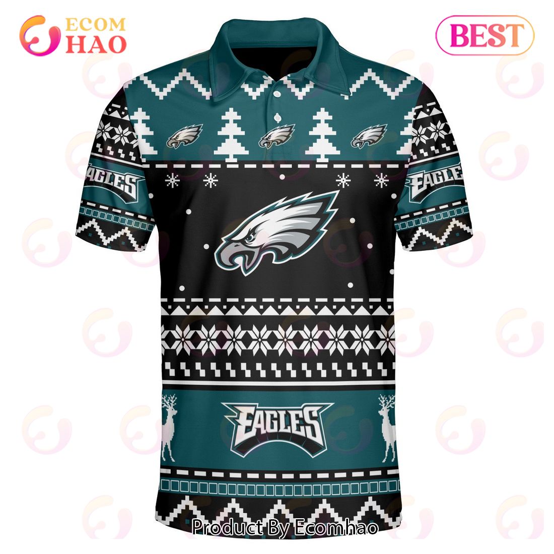 Eagles Custom Your Name & Number Ugly Christmas Polo