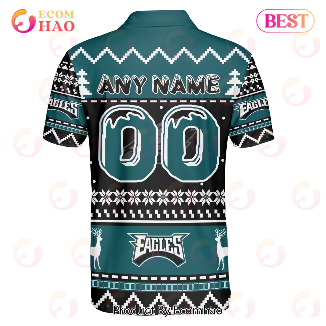 Eagles Custom Your Name & Number Ugly Christmas Polo