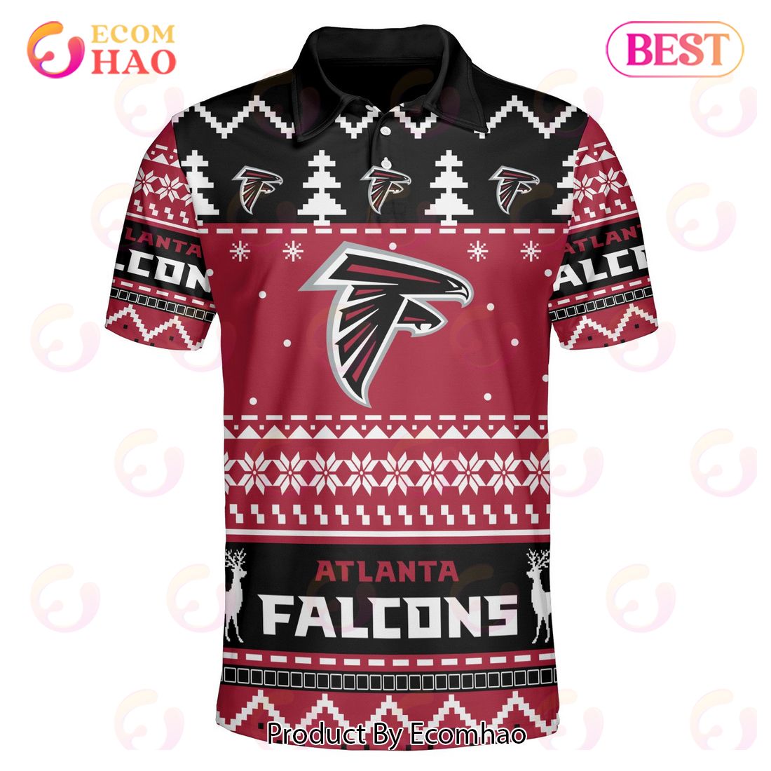 Falcons Custom Your Name & Number Ugly Christmas Polo