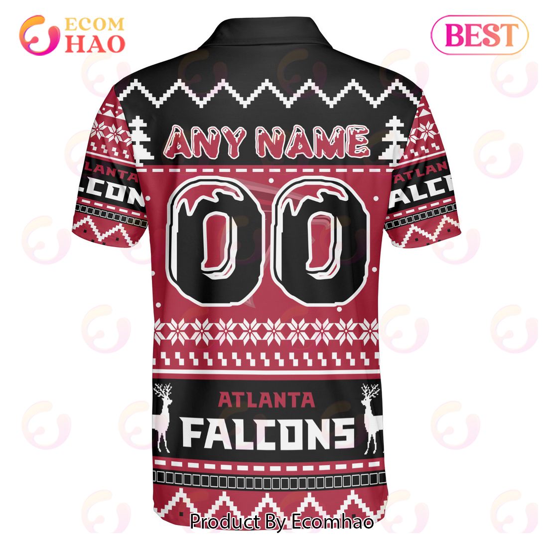 Falcons Custom Your Name & Number Ugly Christmas Polo