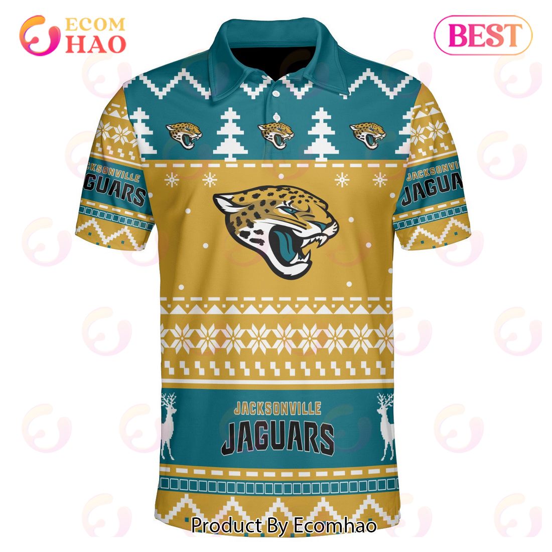 Jaguars Custom Your Name & Number Ugly Christmas Polo