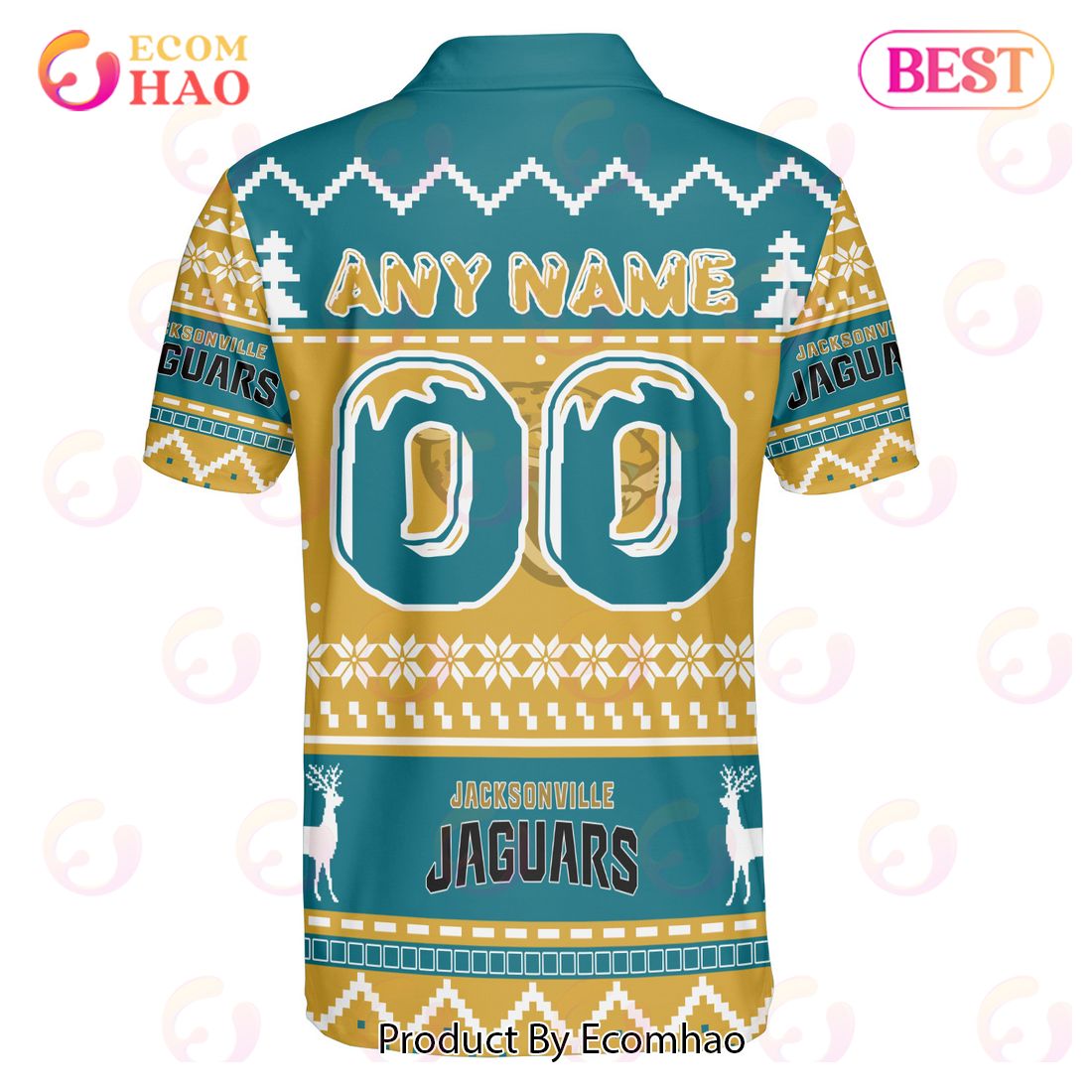 Jaguars Custom Your Name & Number Ugly Christmas Polo