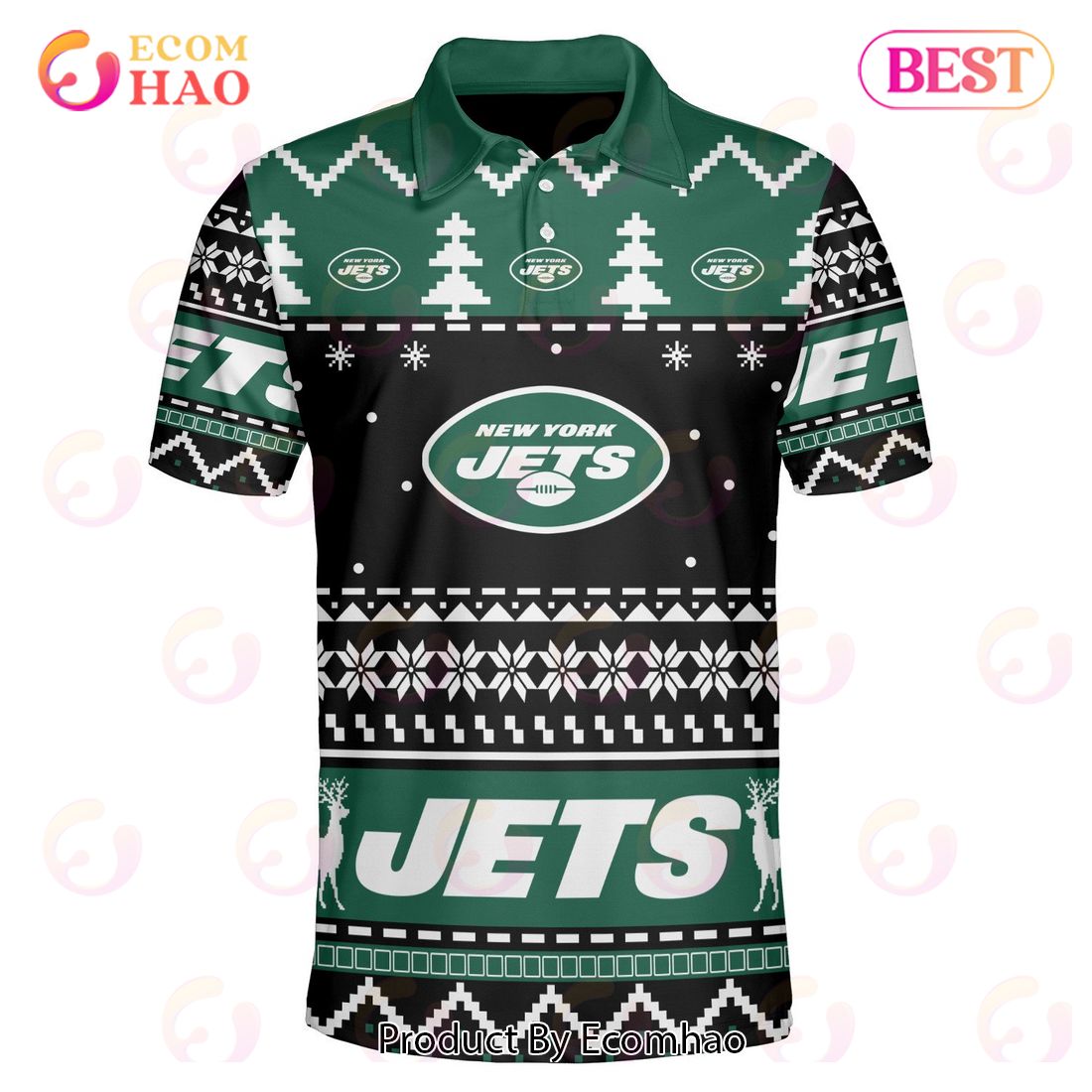 Jets Custom Your Name & Number Ugly Christmas Polo