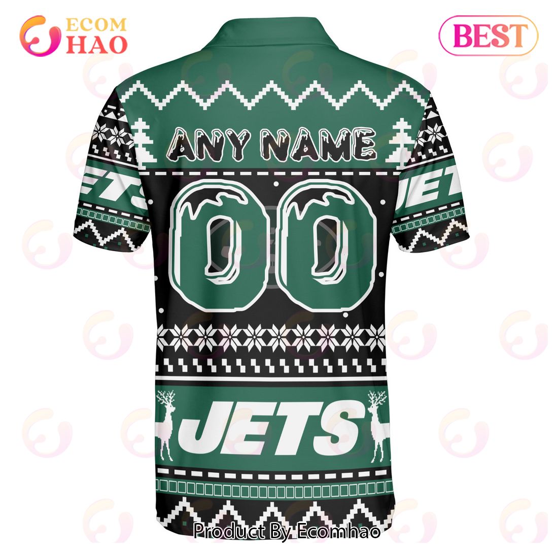 Jets Custom Your Name & Number Ugly Christmas Polo