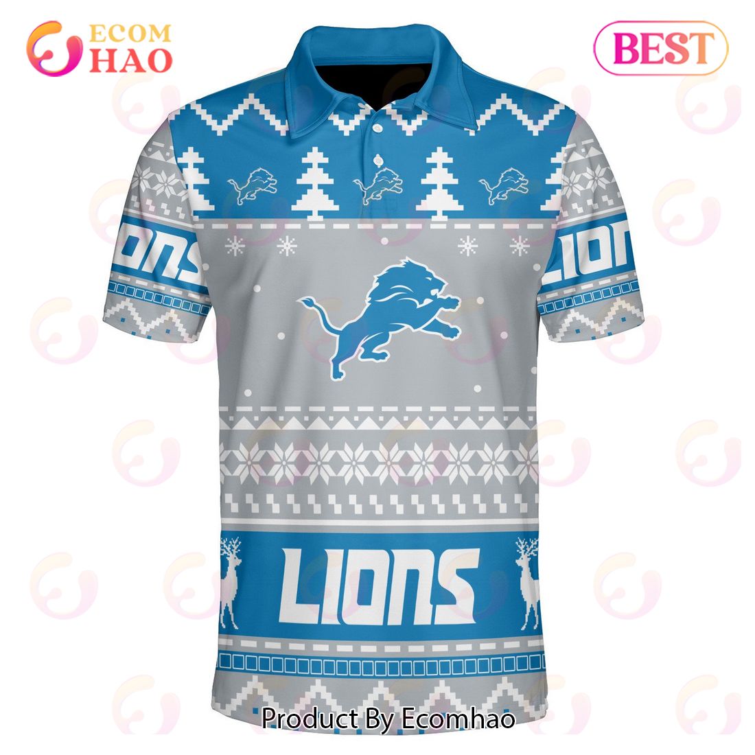 Lions Custom Your Name & Number Ugly Christmas Polo