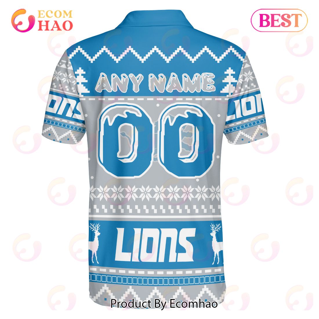 Lions Custom Your Name & Number Ugly Christmas Polo