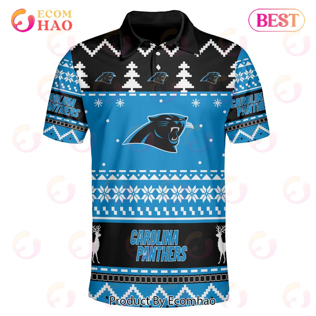 Panthers Custom Your Name & Number Ugly Christmas Polo