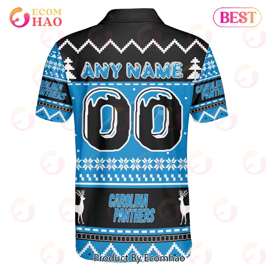 Panthers Custom Your Name & Number Ugly Christmas Polo