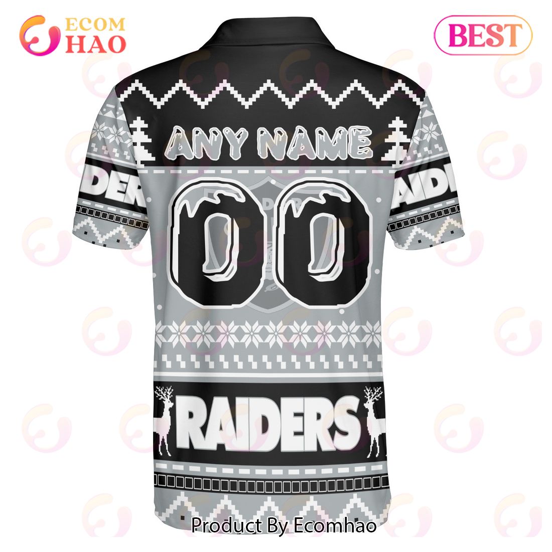 Raiders Custom Your Name & Number Ugly Christmas Polo