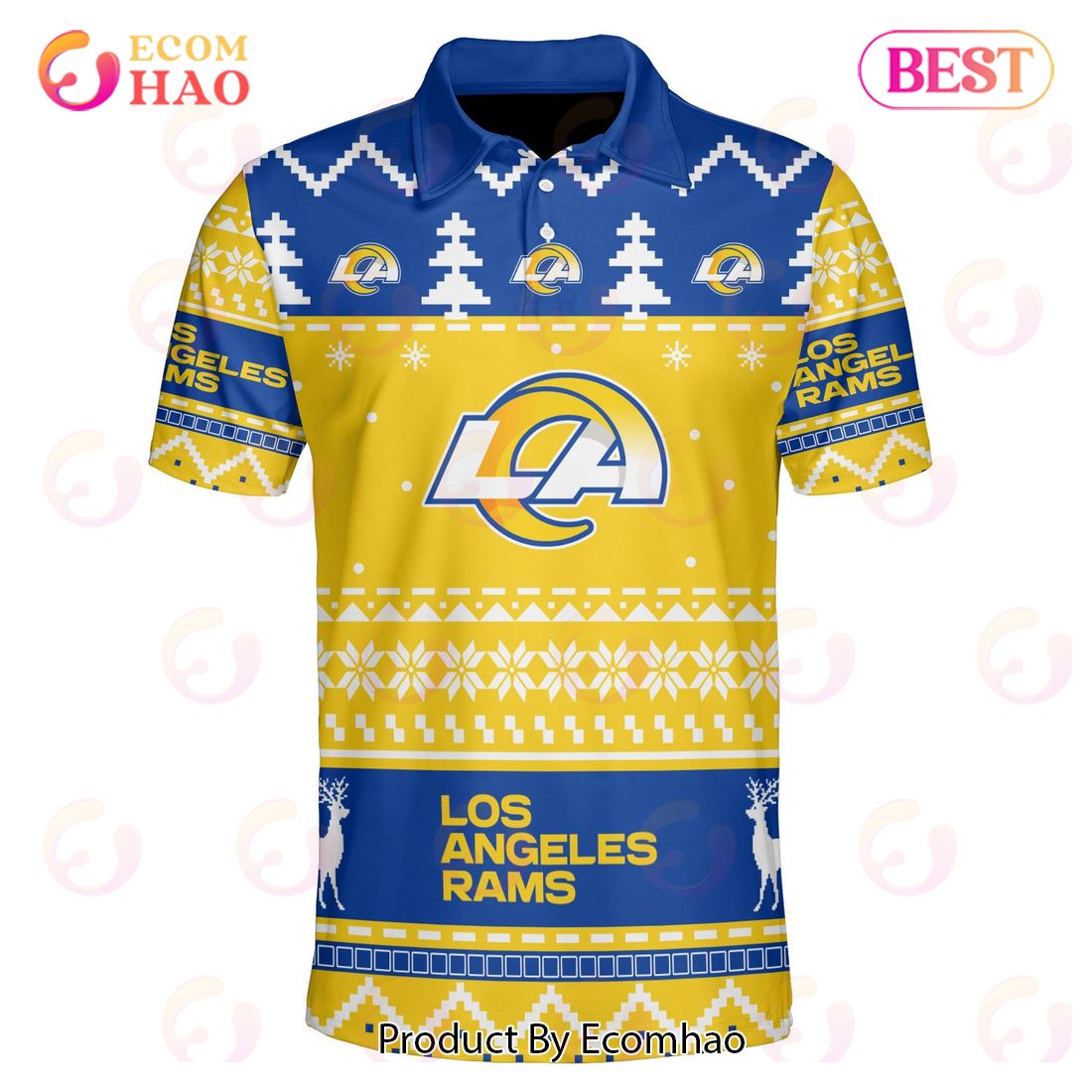 Rams Custom Your Name & Number Ugly Christmas Polo