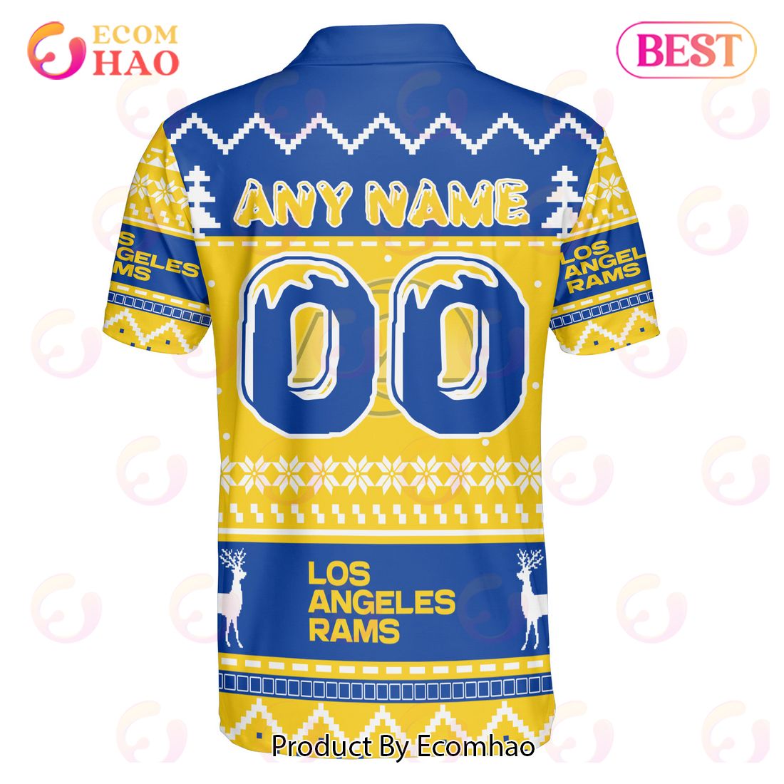 Rams Custom Your Name & Number Ugly Christmas Polo