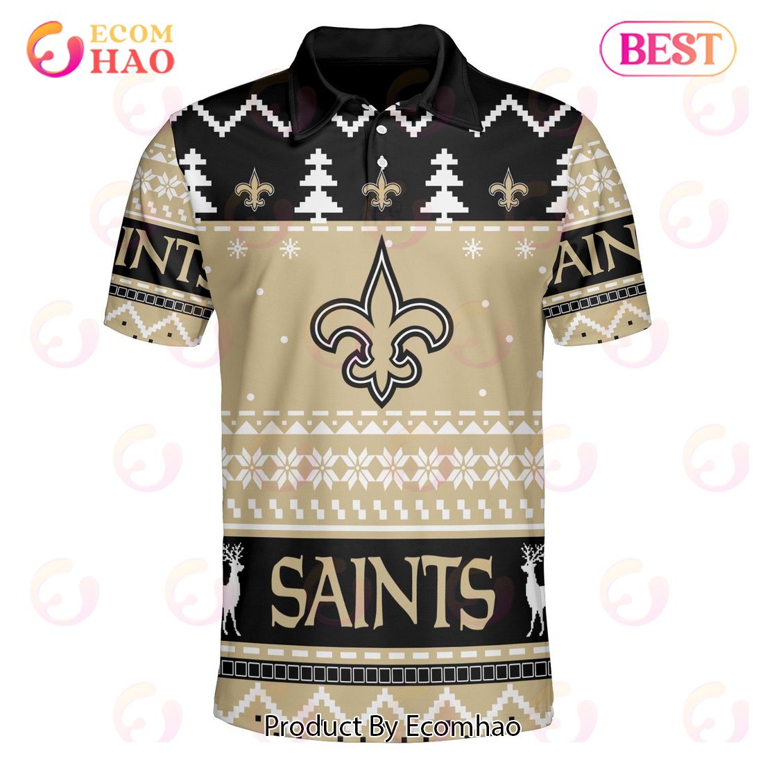 Saints Custom Your Name & Number Ugly Christmas Polo