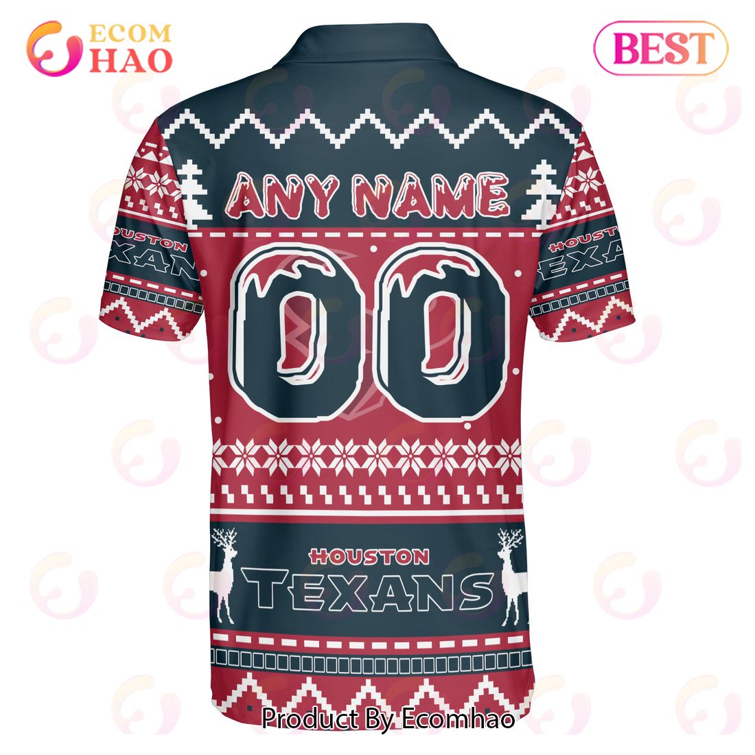 Texans Custom Your Name & Number Ugly Christmas Polo