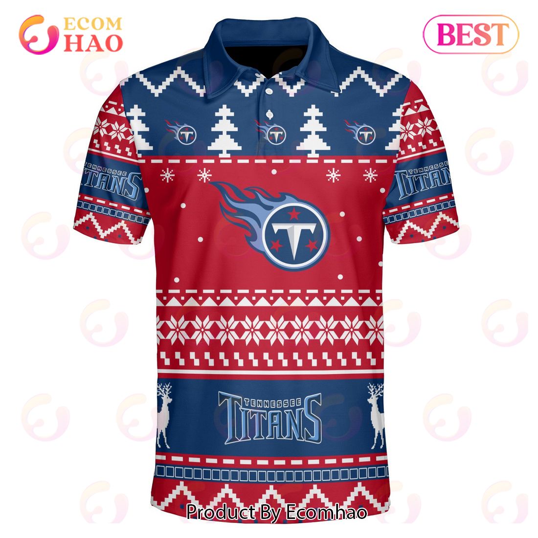 Titans Custom Your Name & Number Ugly Christmas Polo