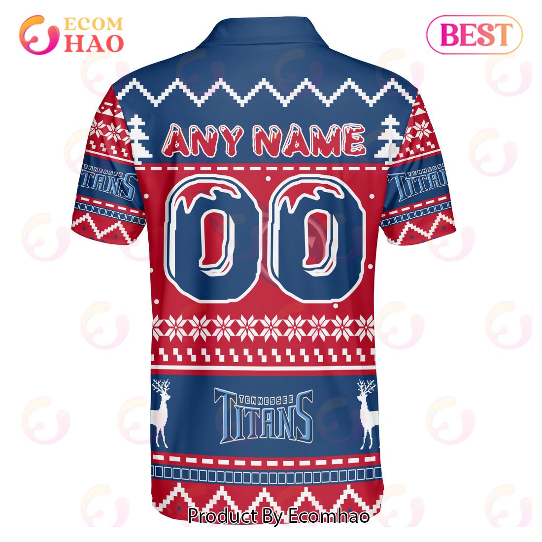 Titans Custom Your Name & Number Ugly Christmas Polo