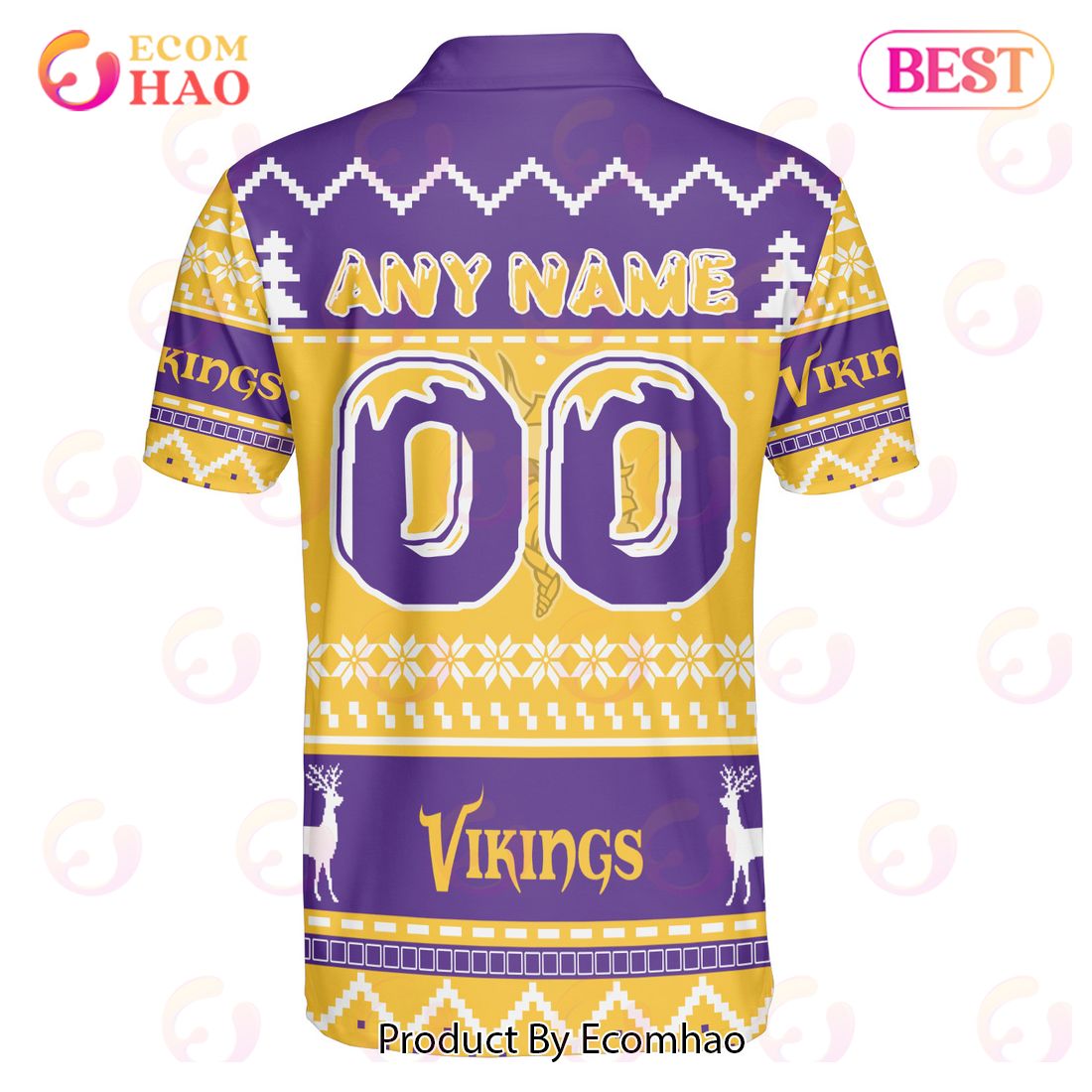 Vikings Custom Your Name & Number Ugly Christmas Polo