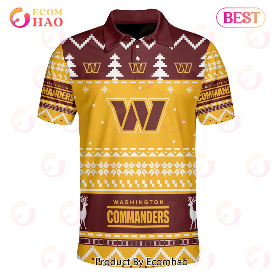 Washington Custom Your Name & Number Ugly Christmas Polo