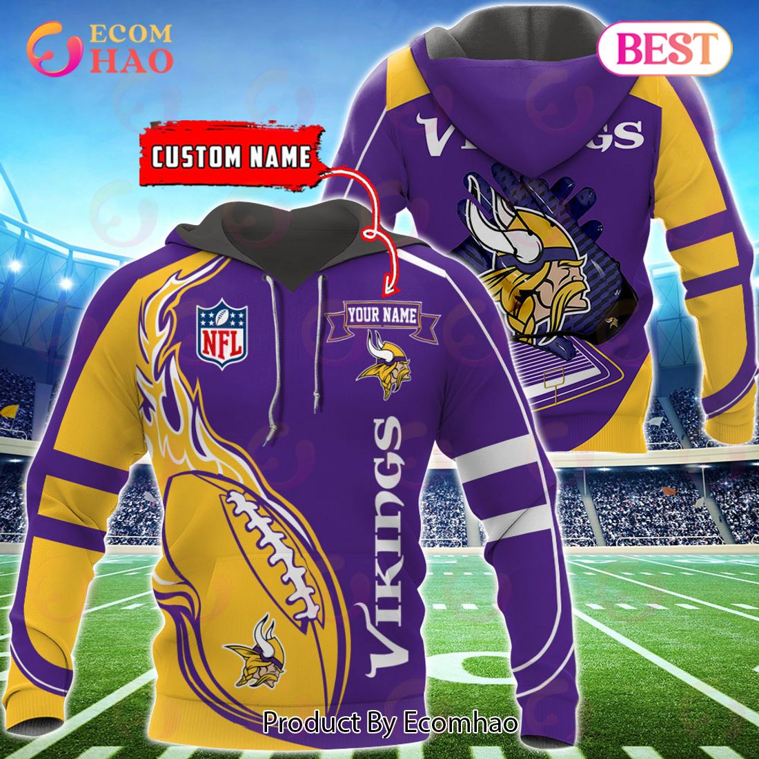 Minnesota Vikings Custom Name Hoodie, Baseball Jacket, T-Shirt, Zipper, Sweatshirt