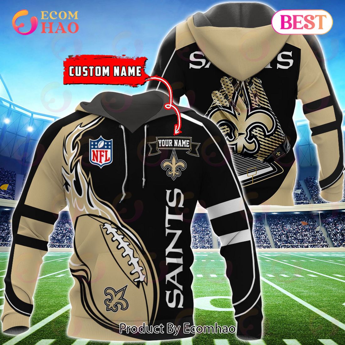 New Orleans Saints Custom Name Hoodie, Baseball Jacket, T-Shirt, Zipper, Sweatshirt