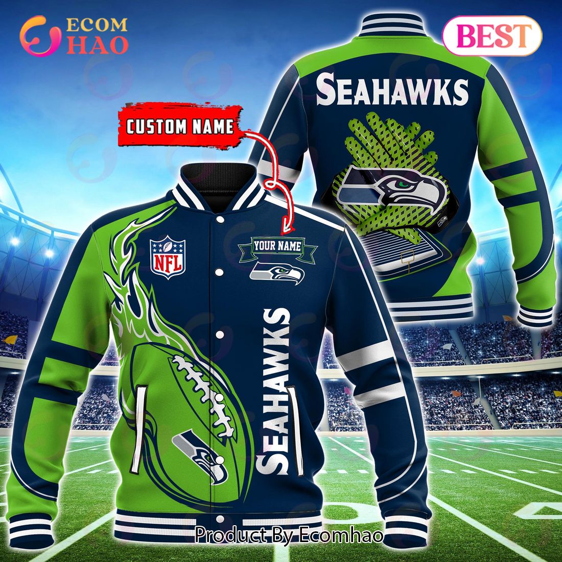 Seattle Seahawks Custom Name Hoodie, Baseball Jacket, T-Shirt, Zipper, Sweatshirt