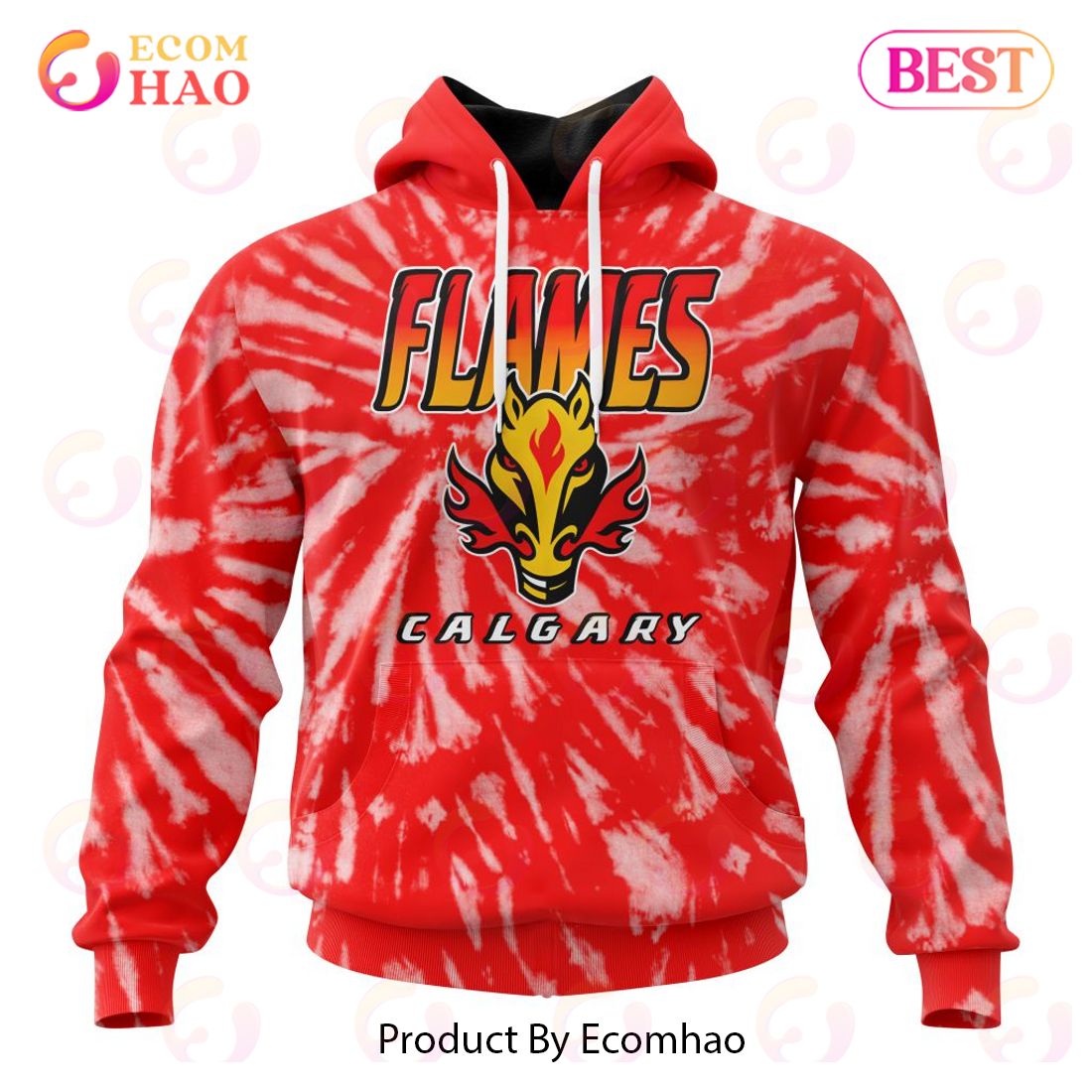 NHL Calgary Flames Special Retro Vintage Tie – Dye 3D Hoodie