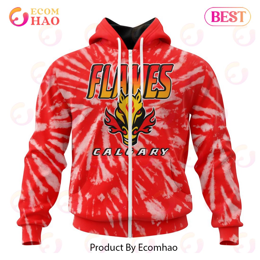 NHL Calgary Flames Special Retro Vintage Tie – Dye 3D Hoodie