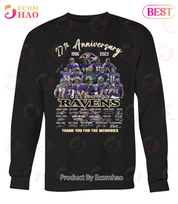 27th Anniversary 1996 – 2023 Baltimore Ravens Thank You For The Memories T-Shirt