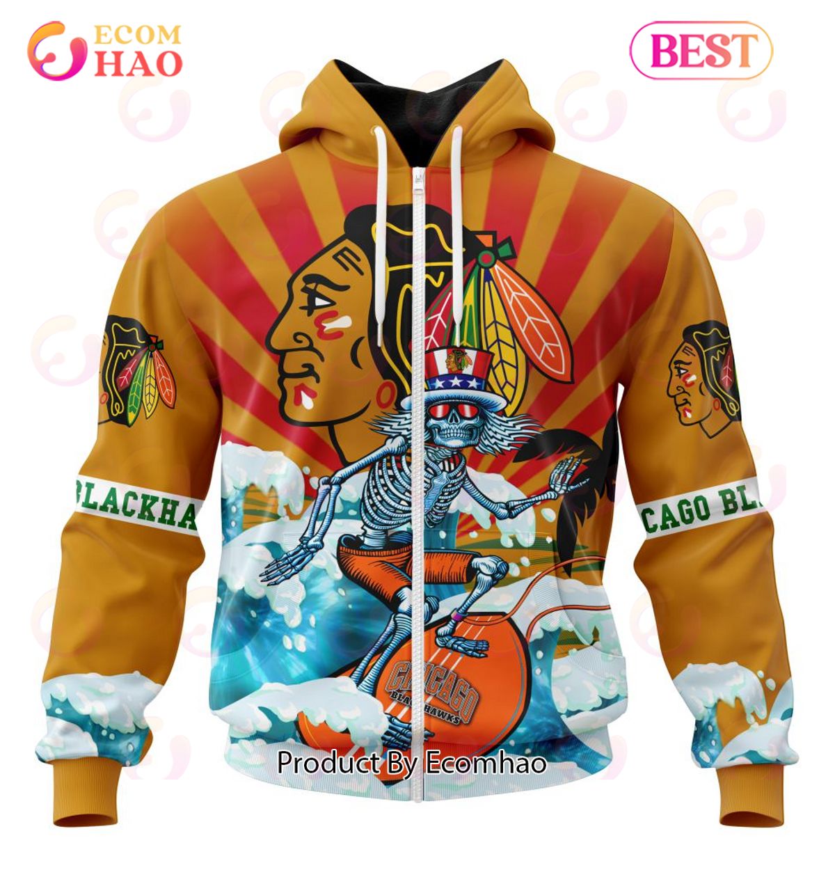 NHL Chicago BlackHawks Specialized Kits For The Grateful Dead 3D Hoodie