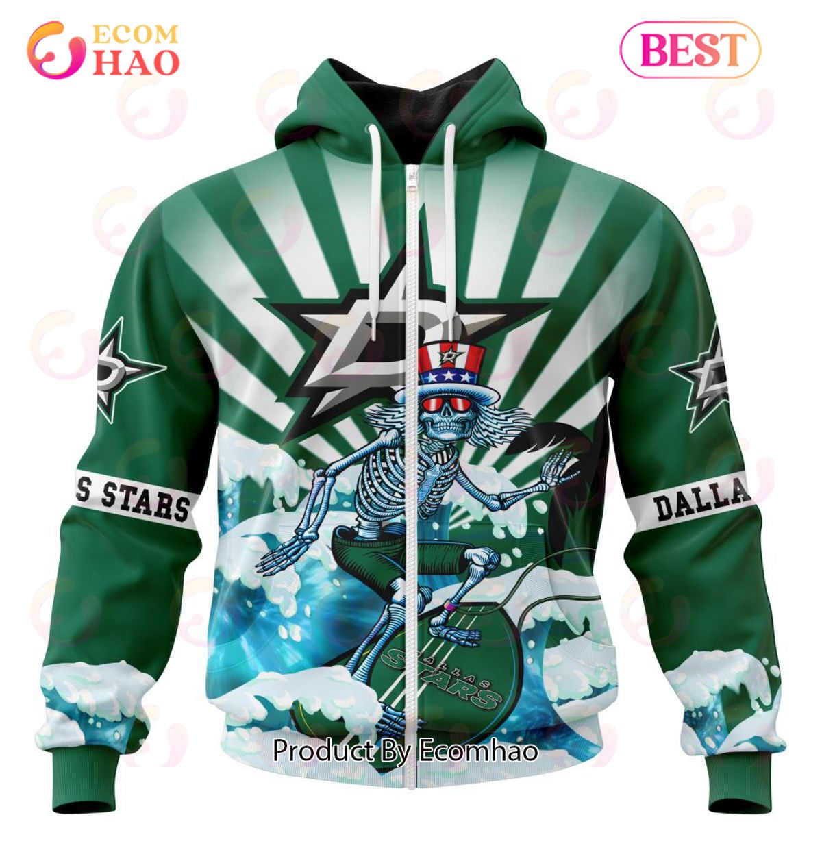 NHL Dallas Stars Specialized Kits For The Grateful Dead 3D Hoodie