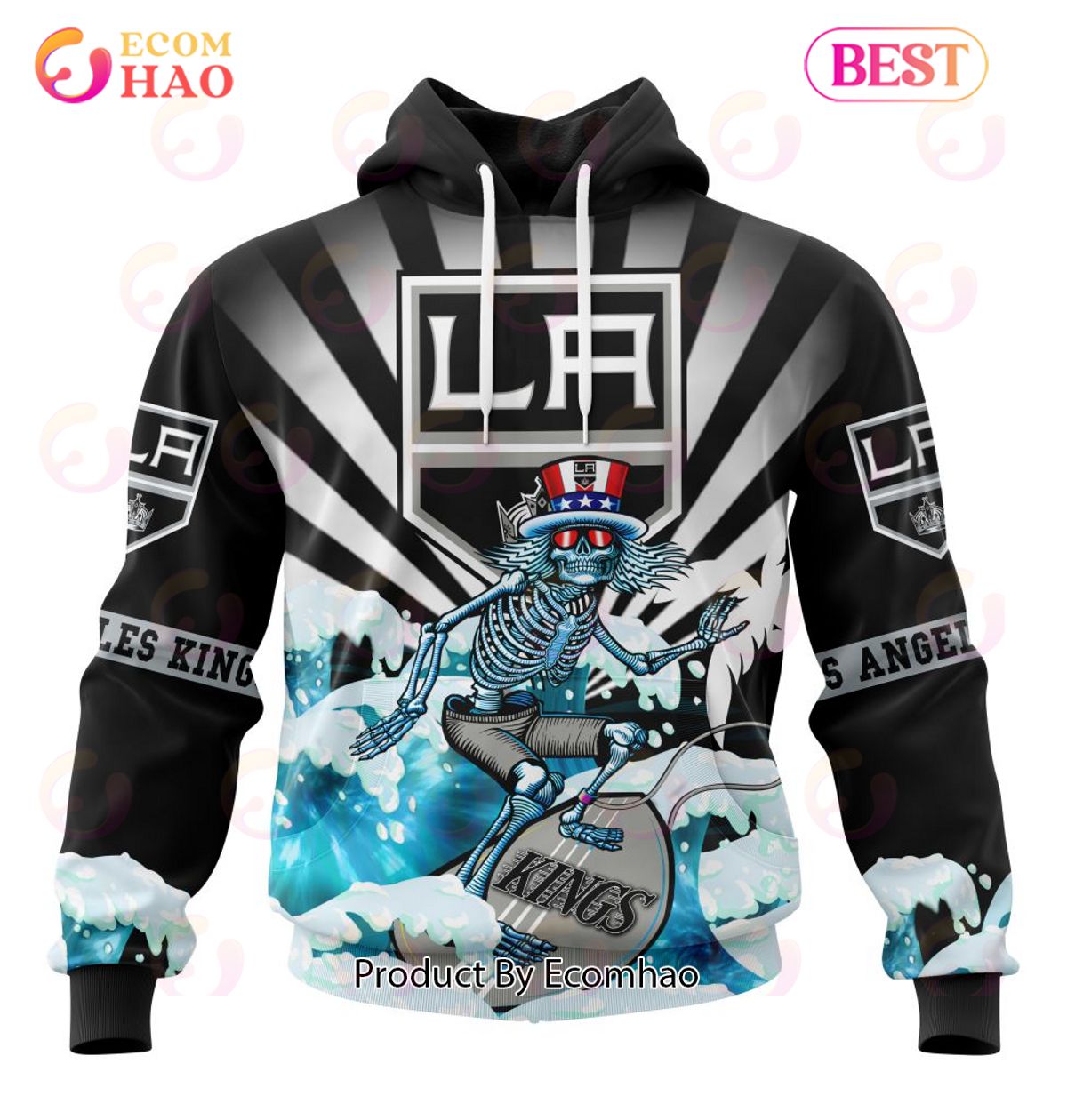 NHL Los Angeles Kings Specialized Kits For The Grateful Dead 3D Hoodie