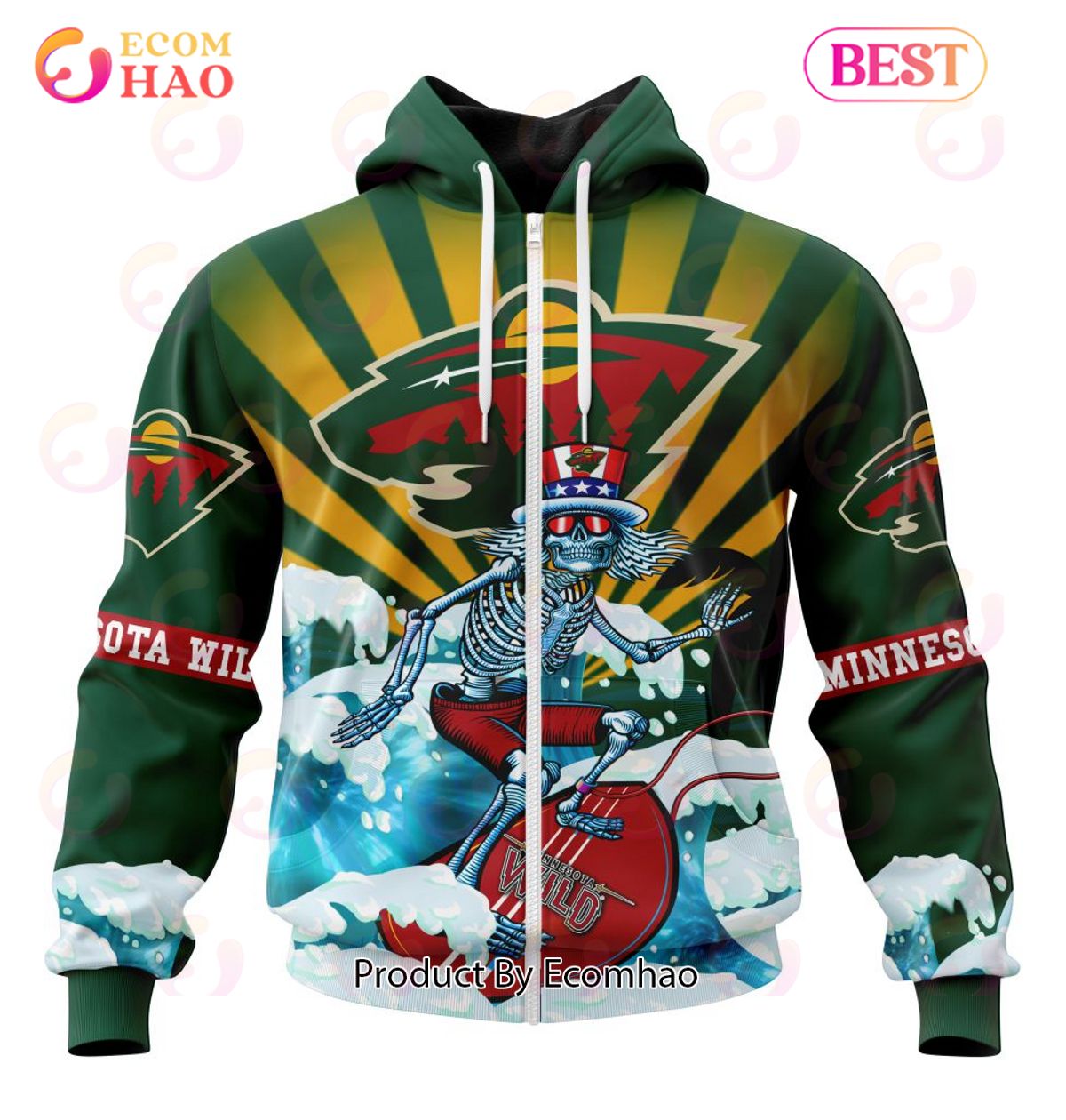 NHL Minnesota Wild Specialized Kits For The Grateful Dead 3D Hoodie