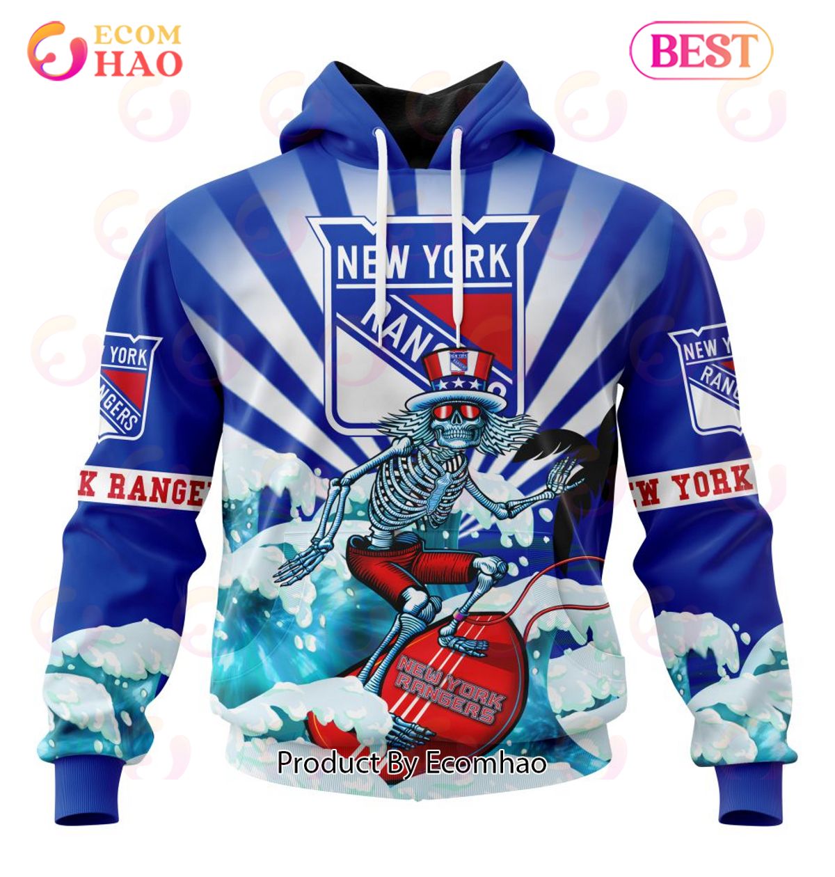 NHL New York Rangers Specialized Kits For The Grateful Dead 3D Hoodie