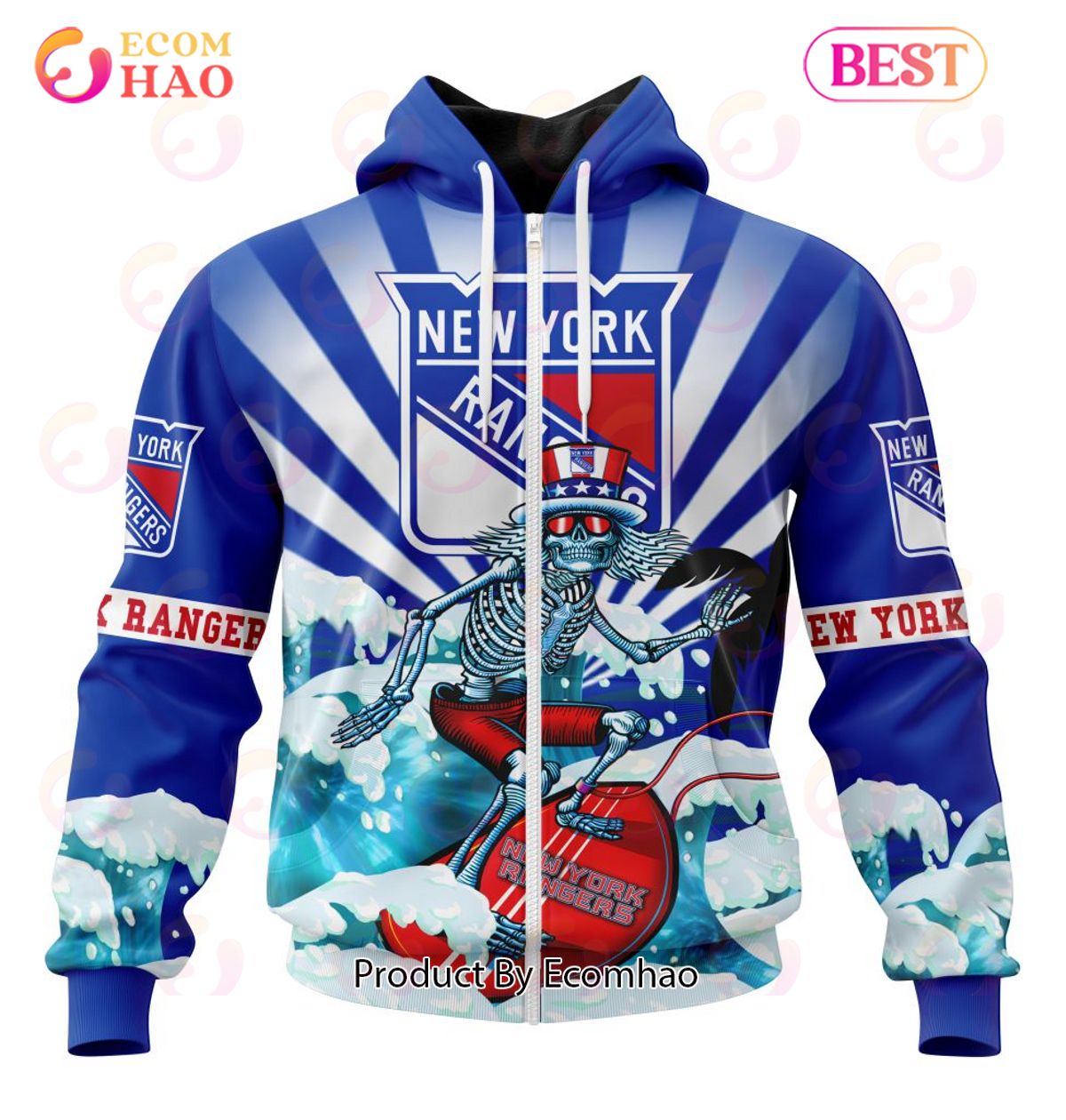 NHL New York Rangers Specialized Kits For The Grateful Dead 3D Hoodie