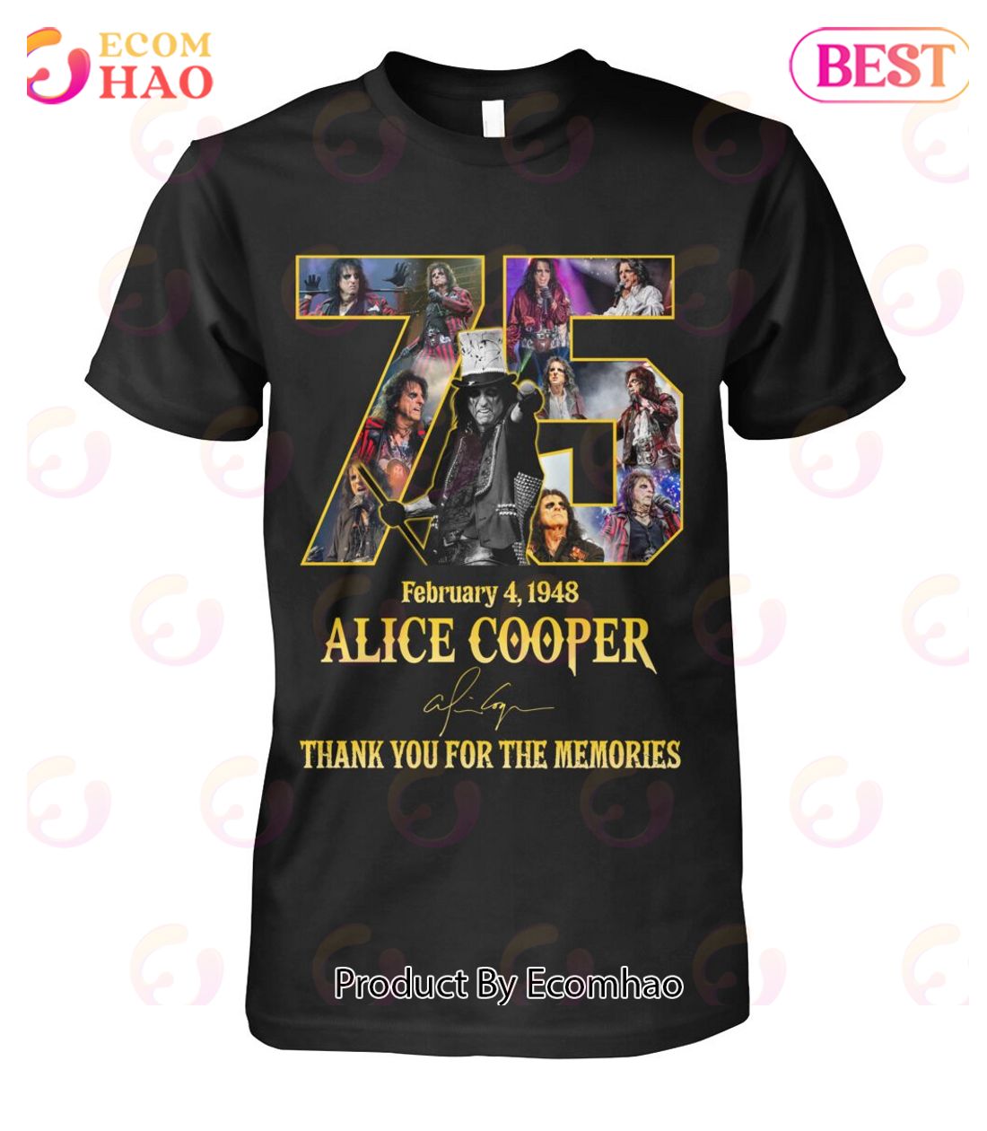 February 4, 1948 Alice Cooper 75 Years Thank You For The Memories T-Shirt