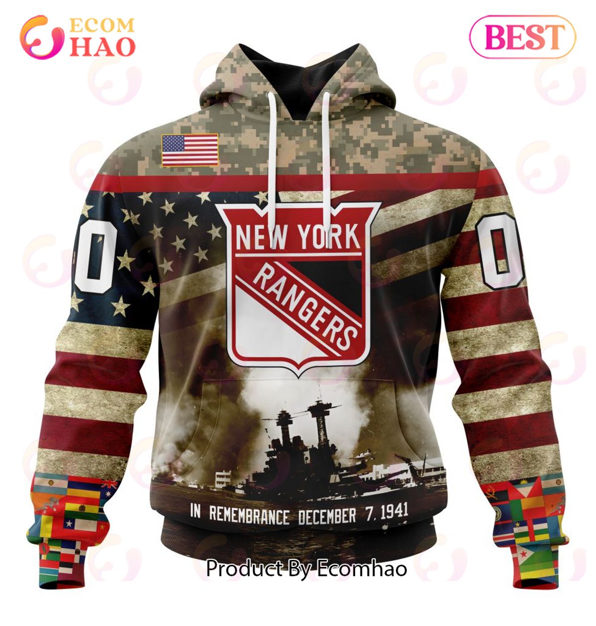 NHL New York Rangers Specialized Unisex Kits Remember Pearl Harbor 3D Hoodie